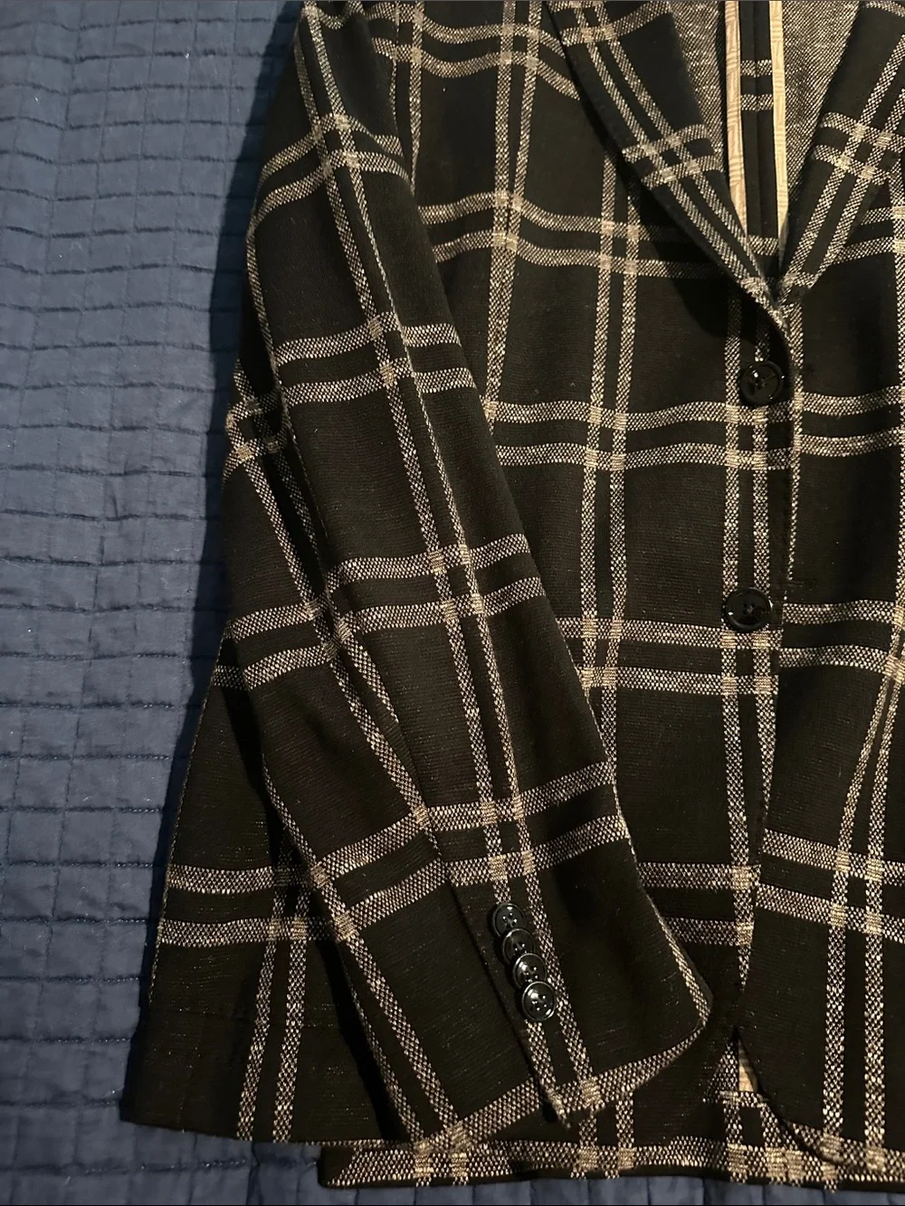 BOSS (Hugo Boss) Black Blazer with Cream Windowpane Check, Slim Fit, 42R